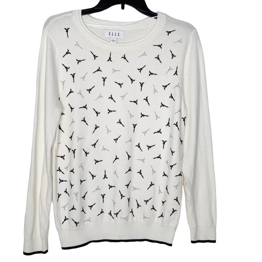 ELLE-PULLOVER long sleeve sweater with Eiffel Tower print. Size L